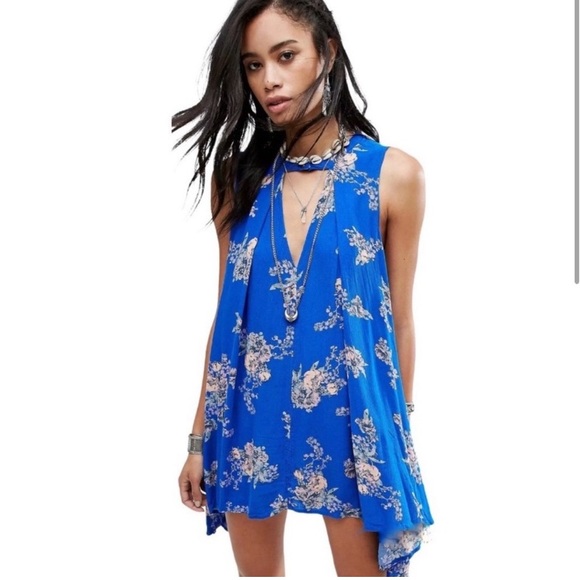 Free People Dresses & Skirts - Free people blue mini dress/tunic top sleeveless rayon pockets size XS/P…